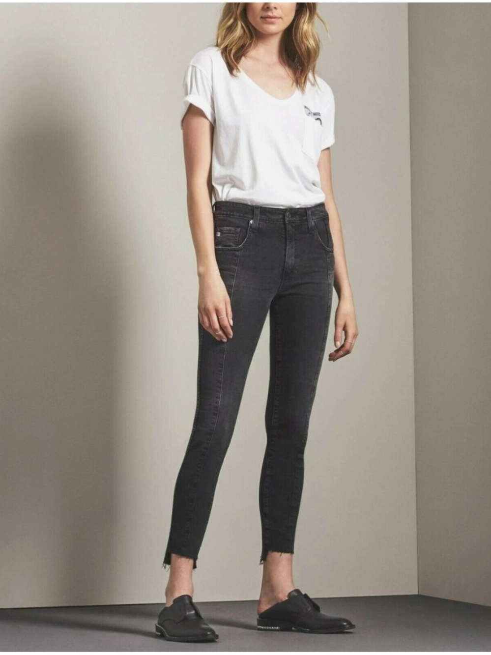 AG Adriano Goldschmied Black Front Seam Cropped Skinny Jeans